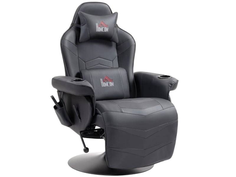 Fauteuil gamer noir, fonction massage, dossier inclinable, repose-pieds, cadre acier, similicuir, 120 kg - Conforama A