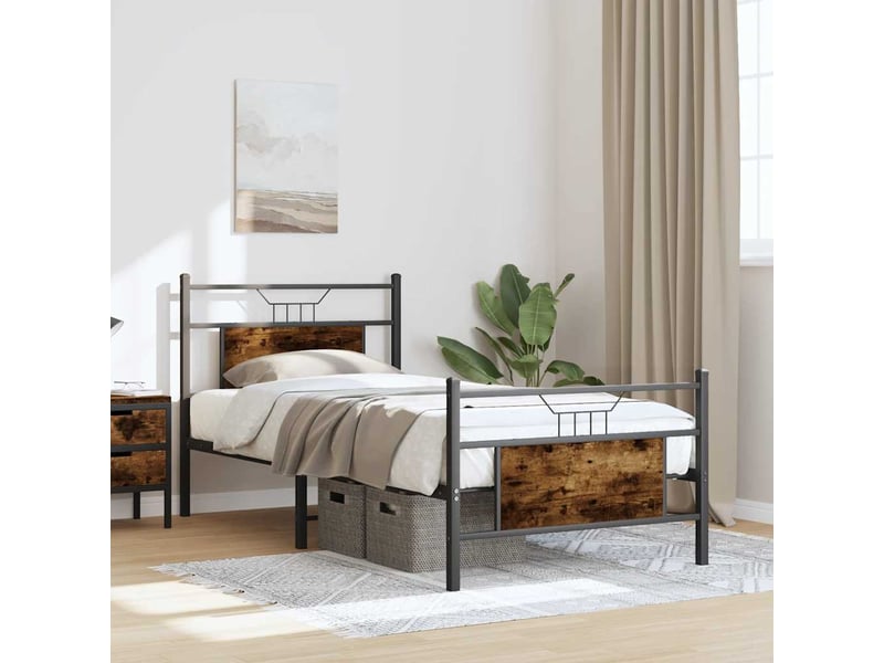  Lit simple- lit adulte -  cadre de lit sans matelas chêne fumé 80x200cm bois d'ingénierie  - Conforama C