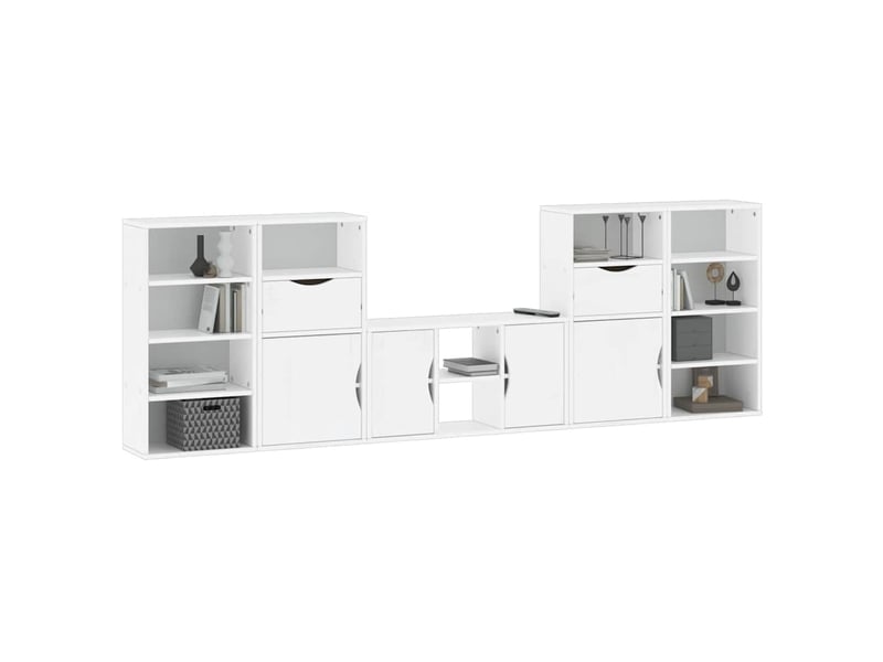  Meubles tv - banc tv - meuble de rangement 5 pcs avec rangement odda blanc bois de pin massif  - Conforama D