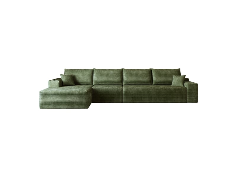 Canapé d'angle en l modulable moderne vert avec méridienne, assise profonde, sans montage requis, 270cm - Conforama A