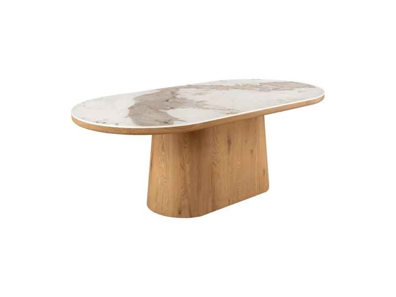  Table de salle à manger lumea – ovale 200 cm – effet marbre blanc – pied large – style contemporain  - Conforama A
