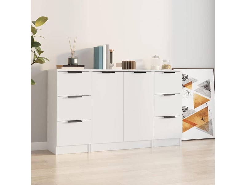  Buffets 3 pcs - bahut - meuble de rangement blanc bois d'ingénierie  - Conforama B