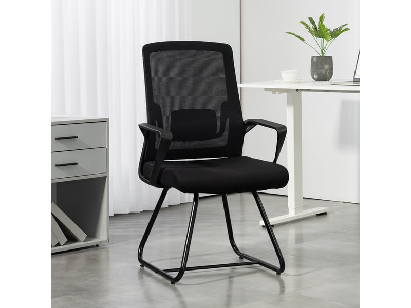  Chaise de bureau ergonomique sans roulettes, soutien lombaire, chaise de conférence avec dossier en maille, noir  - Conforama D