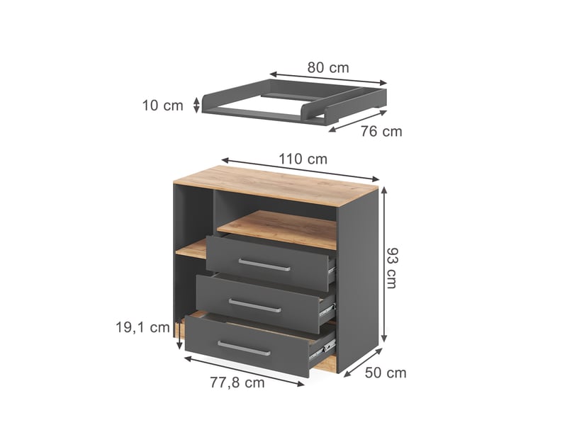  Vicco commode à langer, anthracitechêne doré, 110x93cm  - Conforama B