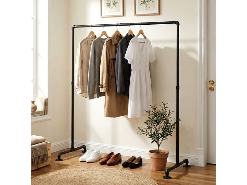  Clp – portant à vêtements en métal noir 150 cm – design industriel – structure robuste pour manteaux et vestes – montage facile  - Conforama B
