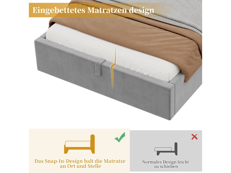  Lit enfant simple 90×200 cm avec coffre, usb, type-c et lampe de lecture - okmyhome- velours gris, sans matelas  - Conforama E