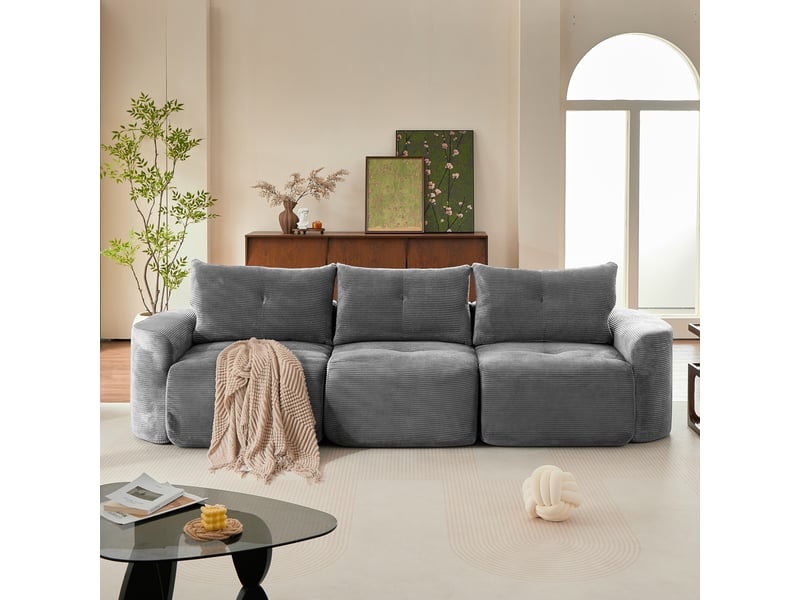  Canapé modulable 3 places 279x100x84 cm en velours côtelé gris anthracite  - Conforama D