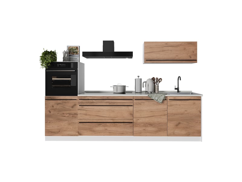 Vicco cuisine, chêne doréblanc, 280cm sans plan de travail - Conforama E
