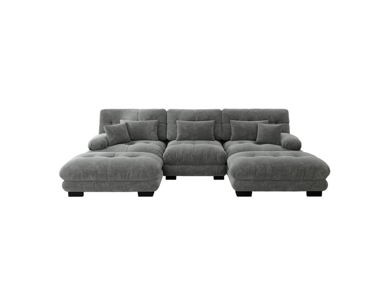  Canapé d'angle modulaire de luxe,3 places,convertible avec assise profonde et pouf, velours ,313x 145x 81 cm, gris  - Conforama A