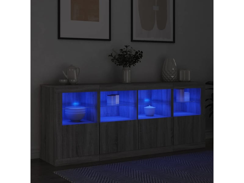 Buffet salon, buffet de rangement avec lumières led sonoma gris 163x37x67 cm - Conforama D