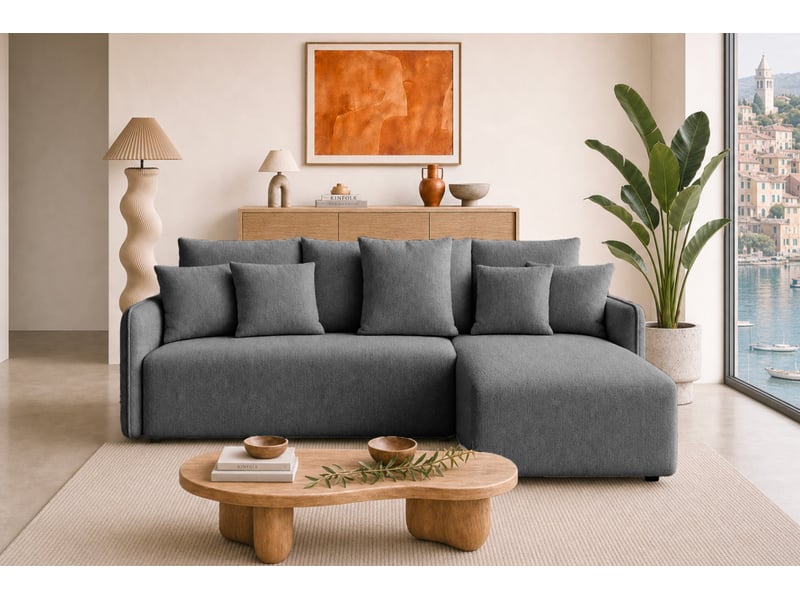  Portofino - canapé d'angle convertible tissu chenille 3 places gris foncé  - Conforama D