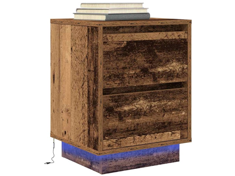  Lot de 2 tables de chevet - cabinet de chevet - table de nuit avec lumières led vieux bois 38x34x50 cm  - Conforama E