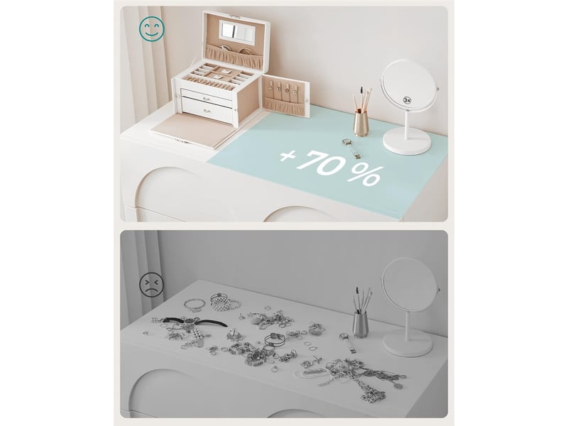  Boîte à bijoux et trousse de maquillage blanche avec miroir et mini étui de voyage  - Conforama B
