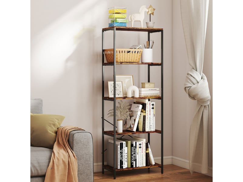  Étagère à livres, 5 tablettes, métal, surface en mélamine, marron  - Conforama D