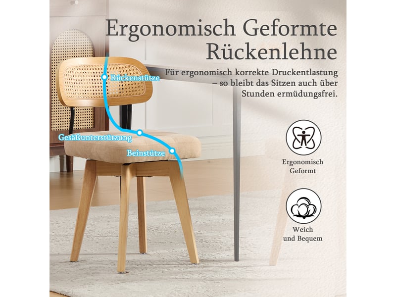 Fauteuil de salon - ensemble de 2 chaises pivotantes à 360°, chaises de cuisine de style moderne du milieu du siècle, kaki - Conforama E