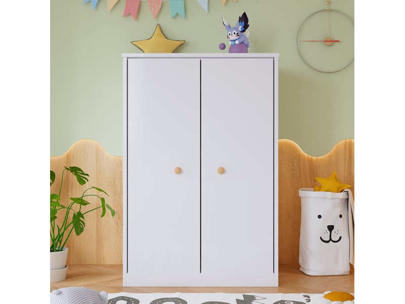  Armoire 2 portes avec barre de penderie pour chambre salon et chambre d'enfant en mdf blanc  - Conforama B