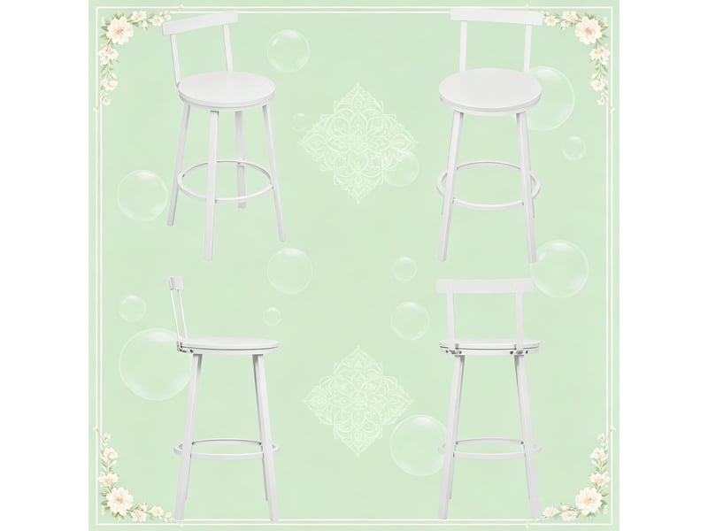  Lot de 2 tabourets de bar avec dossier courbé - lpospi - repose-pieds, assise ronde, métal et mdf - blanc  - Conforama E