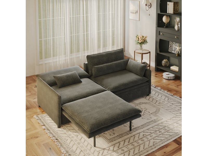  Canapé-lit 3 places en chenille 206 x 91 cm – gris foncé – convertible 3-en-1 avec rangement intégré  - Conforama D