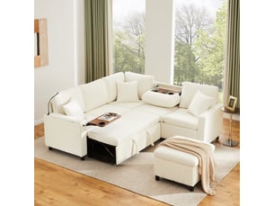 Canapé d'angle réversible convertible <strong>STILVORA</strong> <strong></strong> 4 places Tissu Beige