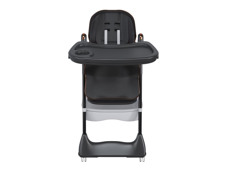  Chaise haute bébé pliable réglable avec harnais 5 points, roulettes verrouillables, en polypropylène noir  - Conforama A