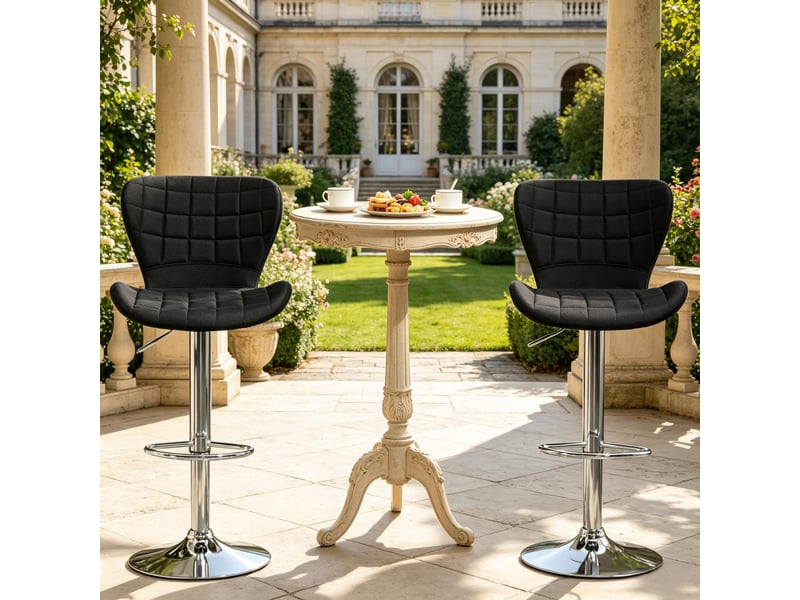  Tabourets de bar lot de 2 réglables et pivotants à 360° - lpospi - dossier ergonomique, lin noir  - Conforama B