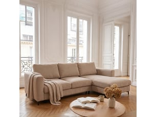 Canapé d'angle droit convertible - 4 places - velours côtelé - fiesole - beige