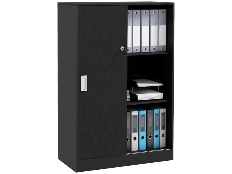  Armoire de bureau à 3 étagères avec 2 serrures de sécurité et portes coulissantes, 80 x 40 x 120 cm, noire  - Conforama A