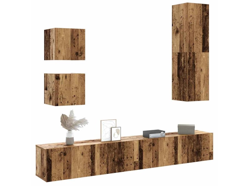  Ensemble de meuble tv - banc tv - meuble de rangement mural 5 pcs vieux bois bois d'ingénierie  - Conforama B
