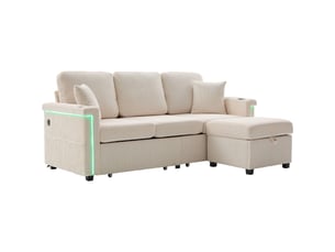 Canapé d'angle réversible convertible <strong></strong> <strong>Radiant Stride</strong> 3 places Tissu beige avec coffre de rangement