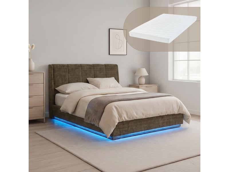  Lit double capitonné tröstiar avec éclairage led et matelas 140 x 200 cm vert [en.casa] Tröstiar - Conforama B