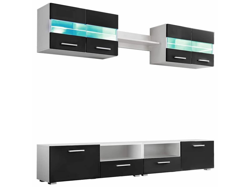  Meuble tv - ensemble mural pour tv 5 pcs avec lumières led noir brillant  - Conforama A