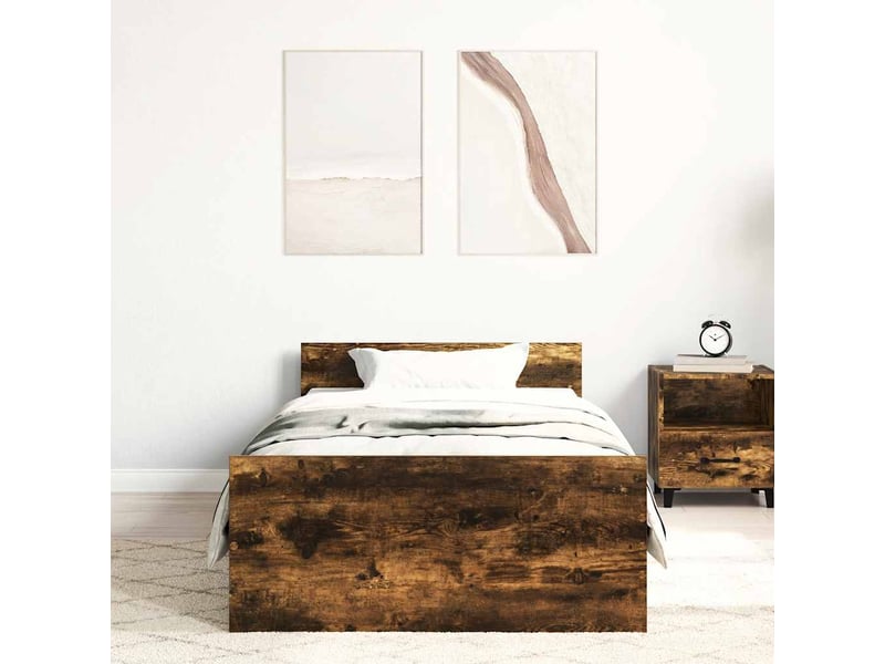  Lit simple- lit adulte -  cadre de lit sans matelas chêne fumé 100x200 cm bois ingénierie  - Conforama B