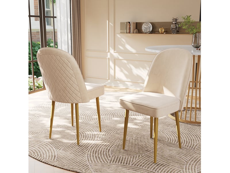  Lot de 6 chaises de salle à manger 45,5x62x87,5 cm, avec pieds métalliques, en tissu velouté beige  - Conforama E