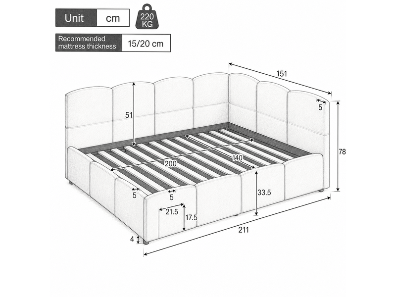  Lit coffre enfant 140x200 cm beige velours avec sommier à lattes usb rangement sans matelas  - Conforama C