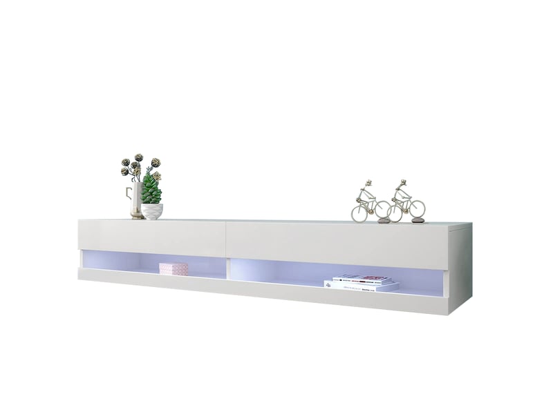  Meuble tv mural blanc avec éclairage led intégré et structure mdf  - Conforama D