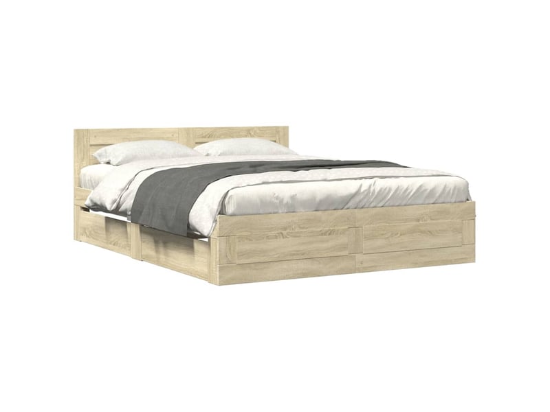 Lit double- lit adulte - cadre de lit tête de lit sans matelas chêne sonoma 150x200 cm - Conforama A