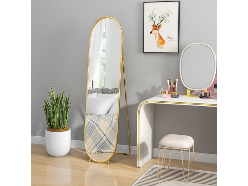  Grand miroir sur pied, miroir ovale, cadre en métal doré, avec support pour entrée, chambre, dressing, 40 x 160 cm  - Conforama C