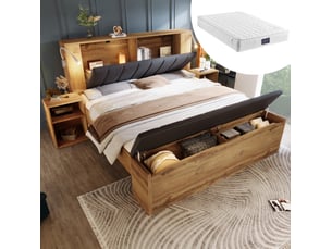 Lit avec rangement 160x200 cm <strong>COVREO </strong>  <strong></strong> coloris bois clair