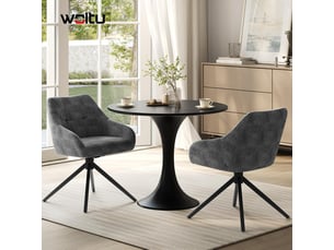 Lot de 6 chaise de salle à manger pivotante à 360°, siège en tissu chenille，pieds en métal，gris graphite