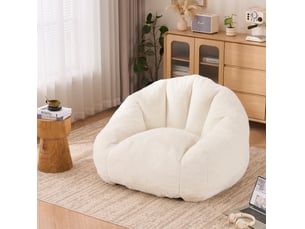 Fauteuil pouf adulte en fausse fourrure blanc crème - grand format