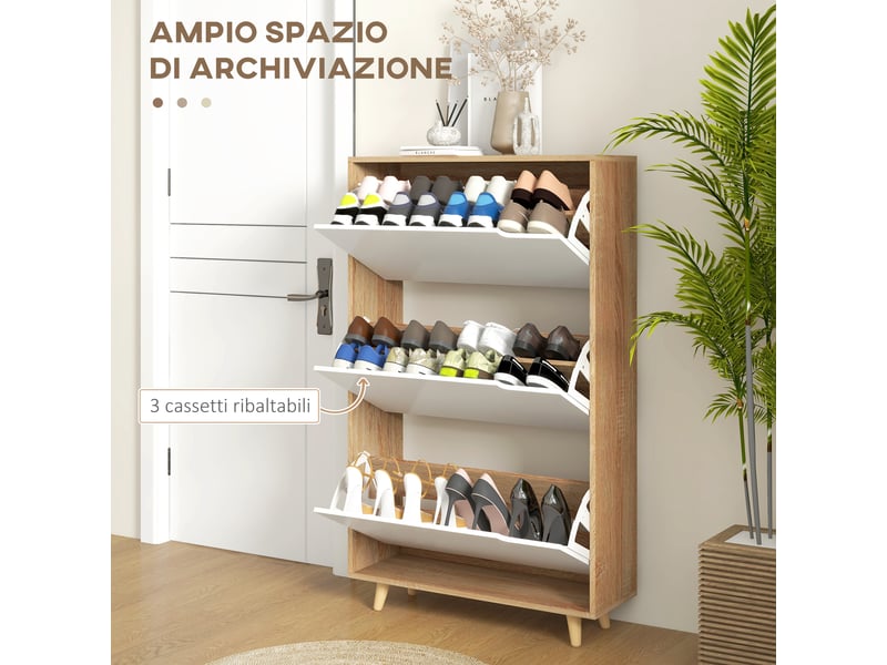  Meuble à chaussures gain de place à 3 tiroirs avec étagère réglable pour 18 à 24 paires de chaussures, 72 x 24 x 119 cm, blanc  - Conforama E