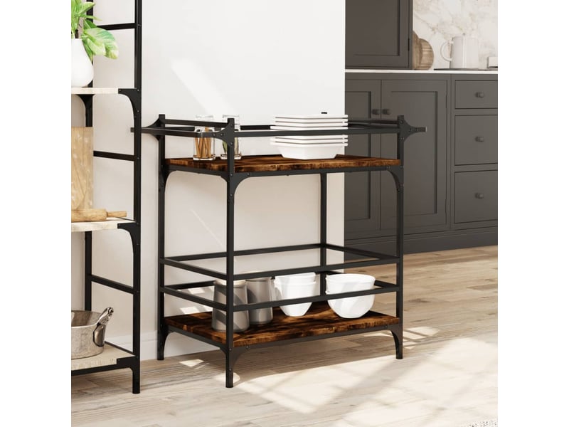  Desserte de cuisine, chariot de rangement chêne fumé 82x40x78,5 cm bois d'ingénierie  - Conforama C