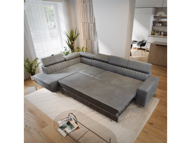  Canapé d'angle hestion, velours gris  - Conforama D