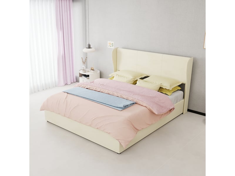  Lit tapissier en tissu beige 160x200cm  - Conforama B