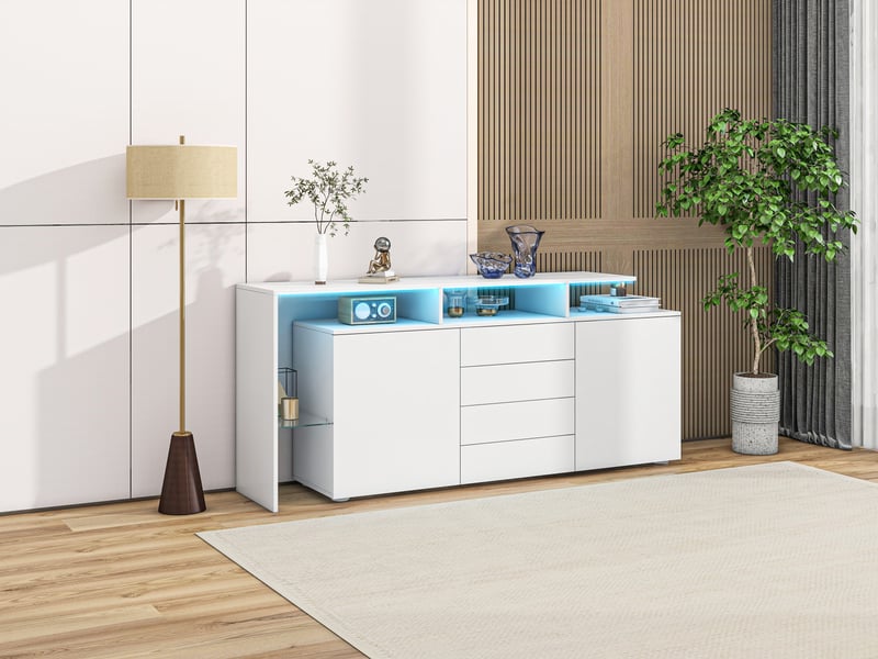 Buffet de cuisine haut 160x70x35 cm, grand meuble de rangement avec 4 tiroirs et 2 portes pour salon ou salle à manger, capacité de stockage optimisée - Conforama W