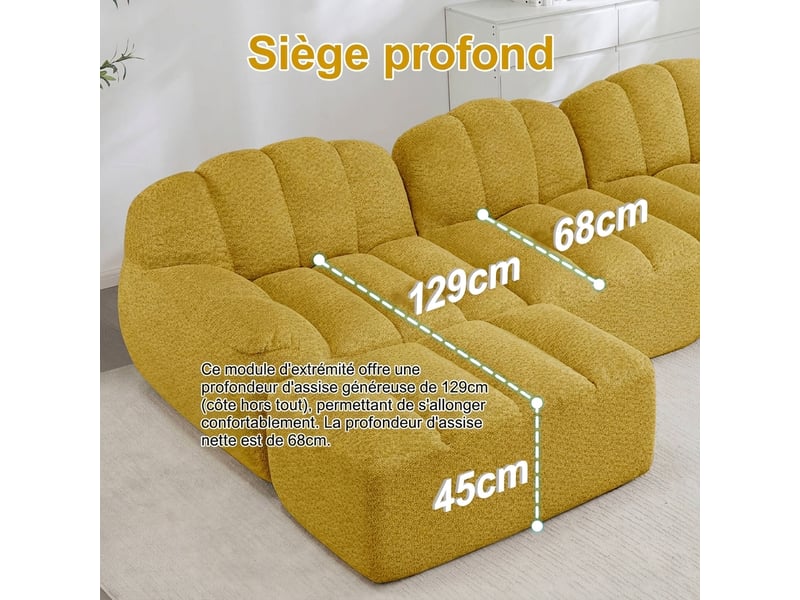  Canapé modulaire 4 places avec ottomane assise profonde 366 cm sans montage  - Conforama D