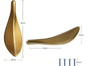 Paire de poignées en alliage de zinc doré en forme de feuille, poignées avec entraxe de 32 mm pour décoration de cuisine