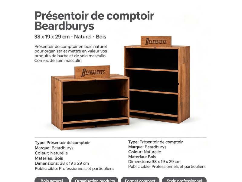 Présentoir de comptoir beardburys naturel bois 38 x 19 x 29 cm V3401880 - Conforama E