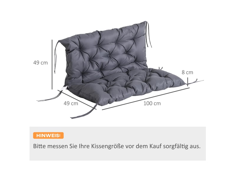  Coussin de banc de jardin avec dossier 100 x 98 x 8 cm – gris foncé – 6 liens de fixation sécurisés  - Conforama C