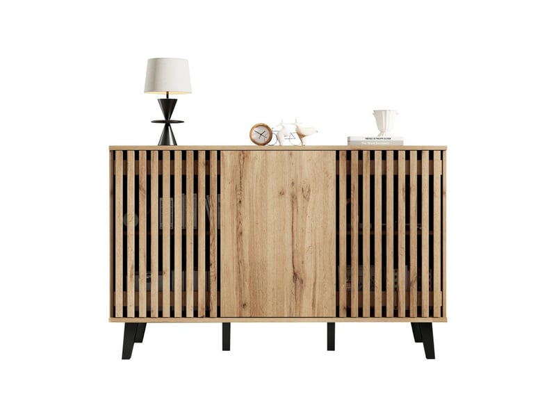 Buffet pour salle à manger, 3 portes, 6 compartiments de rangement, table d'appoint pour salon, armoire d'entrée, finition bois - Conforama A